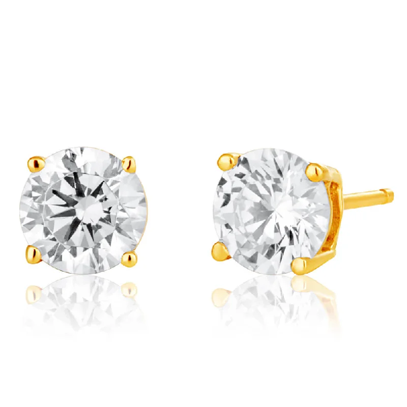 Sparkling Earrings For Bridal Accessories-9ct Yellow Gold Cubic Zirconia Brilliant Cut 5mm Stud Earrings