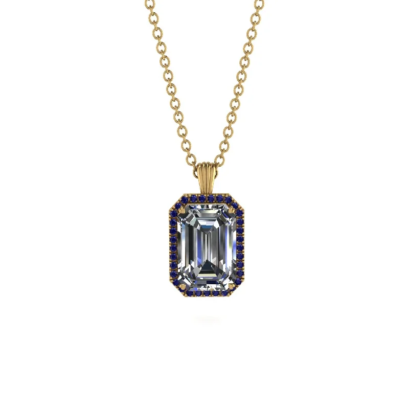 Halo Emerald Cut Diamond Necklace - Izabella No. 61