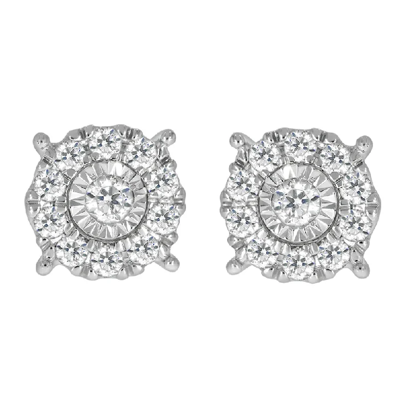 Large Statement Earrings For Confidence-9ct White Gold 1/2 Carat Diamond Cluster Stud Earrings