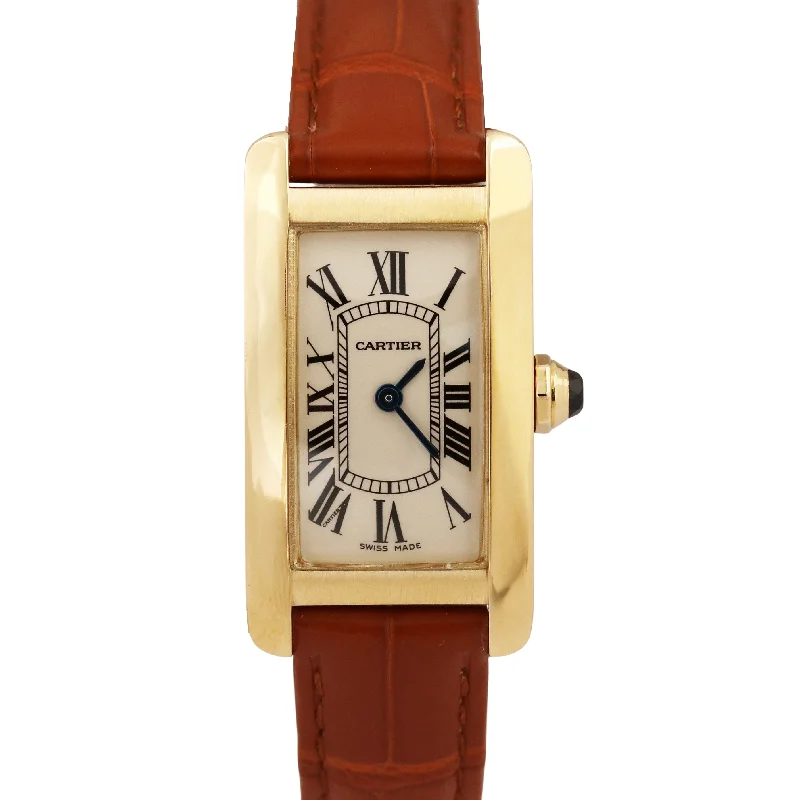 Colorful Watches For Kids For Fun Style-Cartier Tank Americaine 18k Yellow Gold 19x27mm Ivory Leather Quartz 2482 Watch