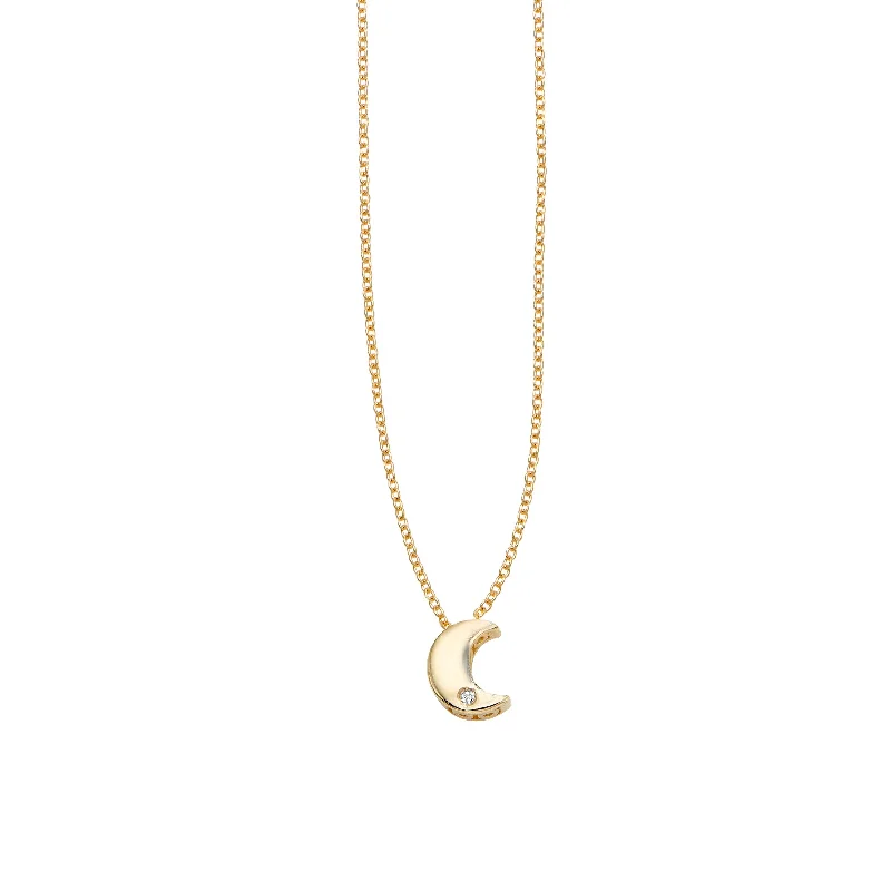 14kt Gold 18 inches Yellow Finish 7x5.8mm(CE),0.8mm(Ch) Polished 2 inches Extender Moon Necklace with Lobster Clasp with 0.0050ct 1mm White Diamond