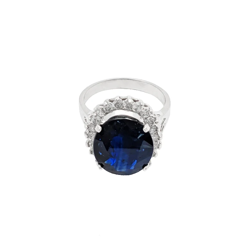 Luxury Diamond Rings For Elegant Style-Sapphire Diamond Halo White Gold Ring (14K)