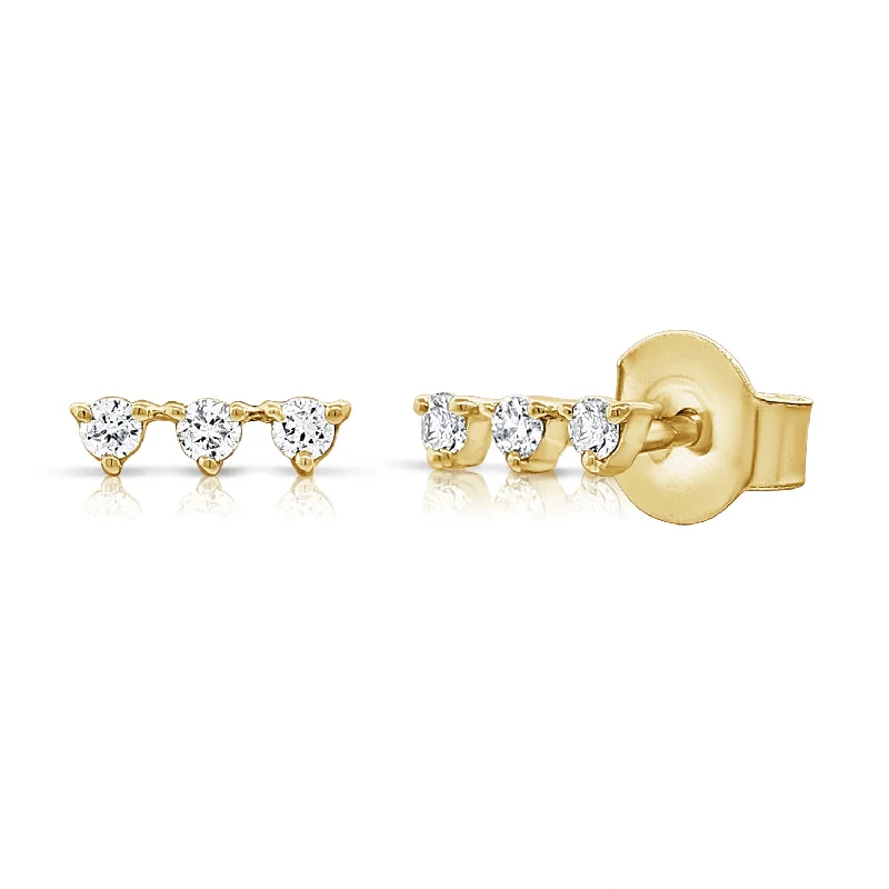 Luxury Earrings For Fashion Icons-Triple Diamond Line Stud Earrings set with Round Brilliant Diamonds