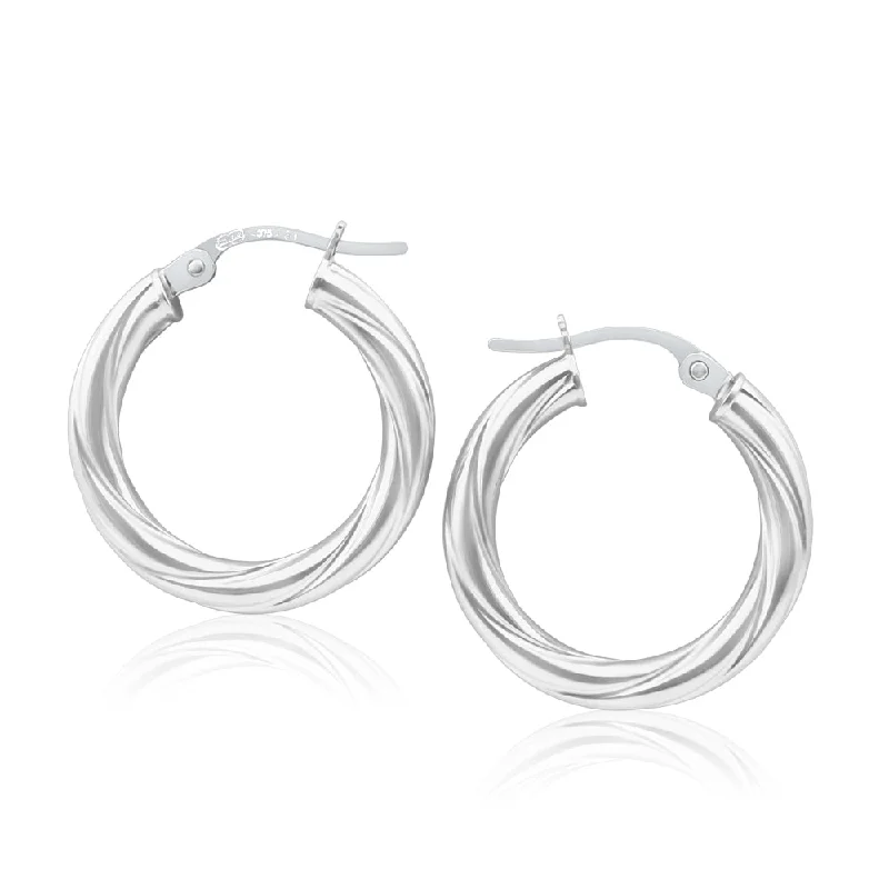 Summer Festival Earrings For Fun Looks-9ct White Gold Italian Made Hoop Earrings in 15mm with a twist