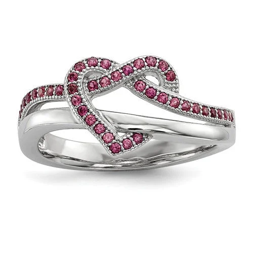 Simple Diamond Rings For Elegant Beauty-Sterling Silver & CZ Brilliant Embers Pink Heart Knot Ring