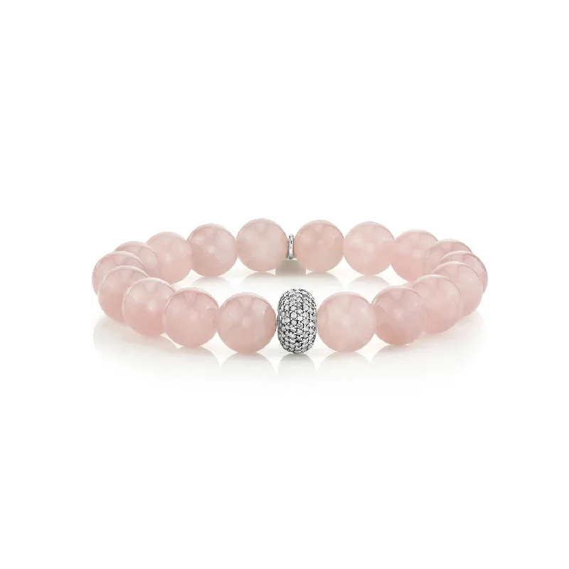 Elegant Rose Gold-Set Bracelets For Fashionable Wear-Rose Quartz Bracelet With Pavé Diamond Donut  B0001787