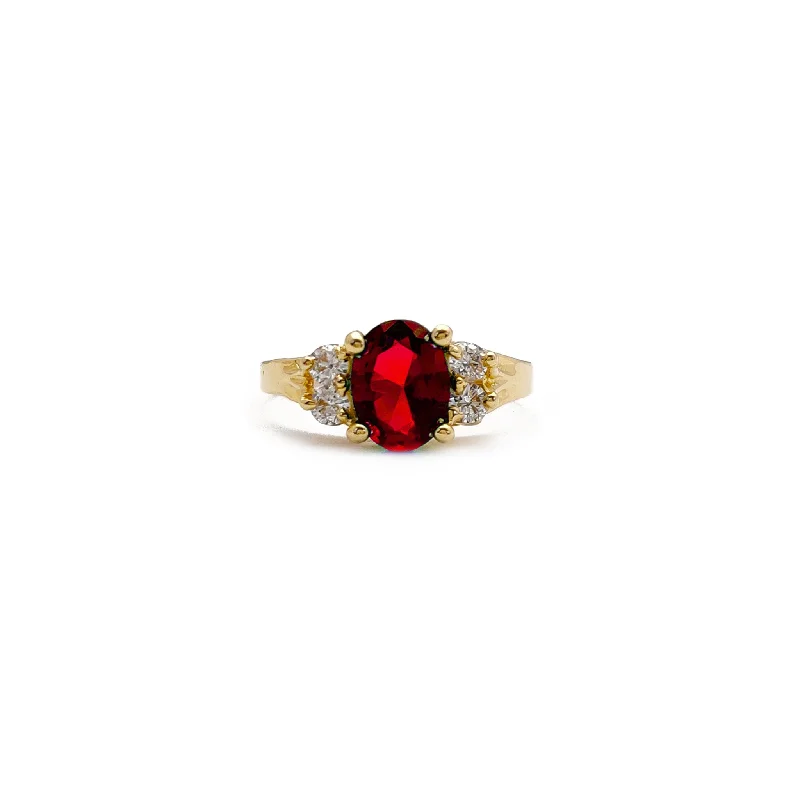 Custom Engagement Bands For Personalized Proposals-Red Oval Stone Ring (14K)