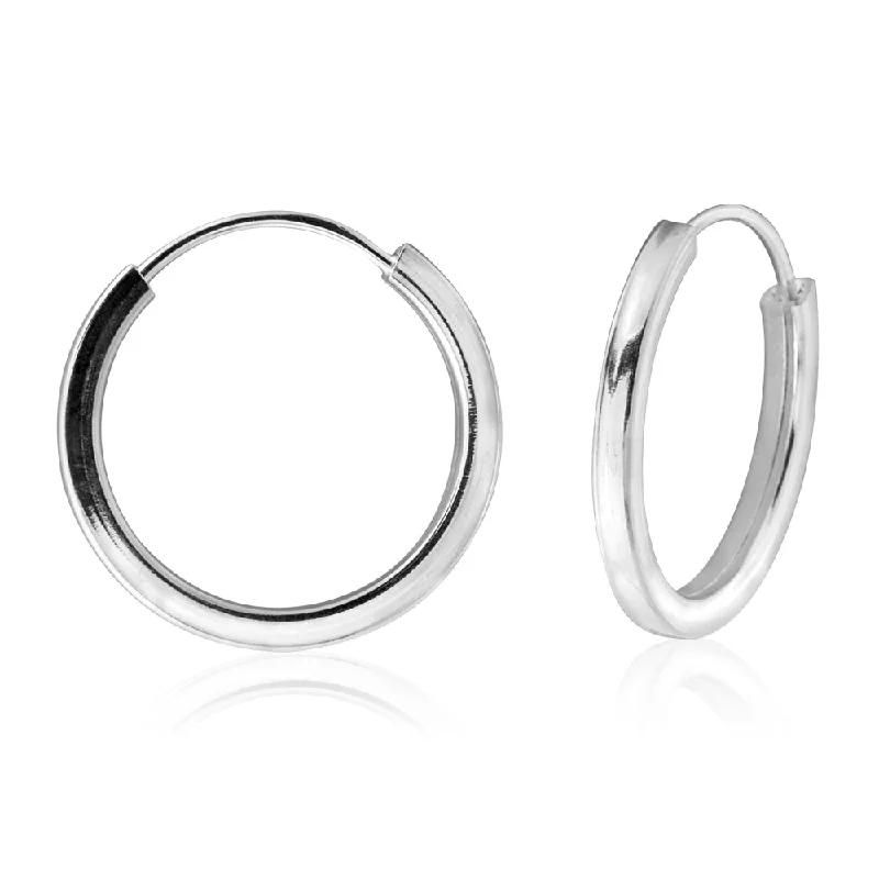 Silver Stud Earrings For Everyday Wear-Sterling Silver 18mm Plain Flat Hoop Sleeper Earrings