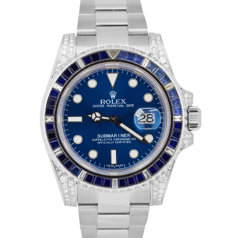 Custom Smart Watches For Personalized Fitness-Rolex Submariner Date BLUE DIAMOND SAPPHIRE Stainless Steel 40mm 116610 Watch