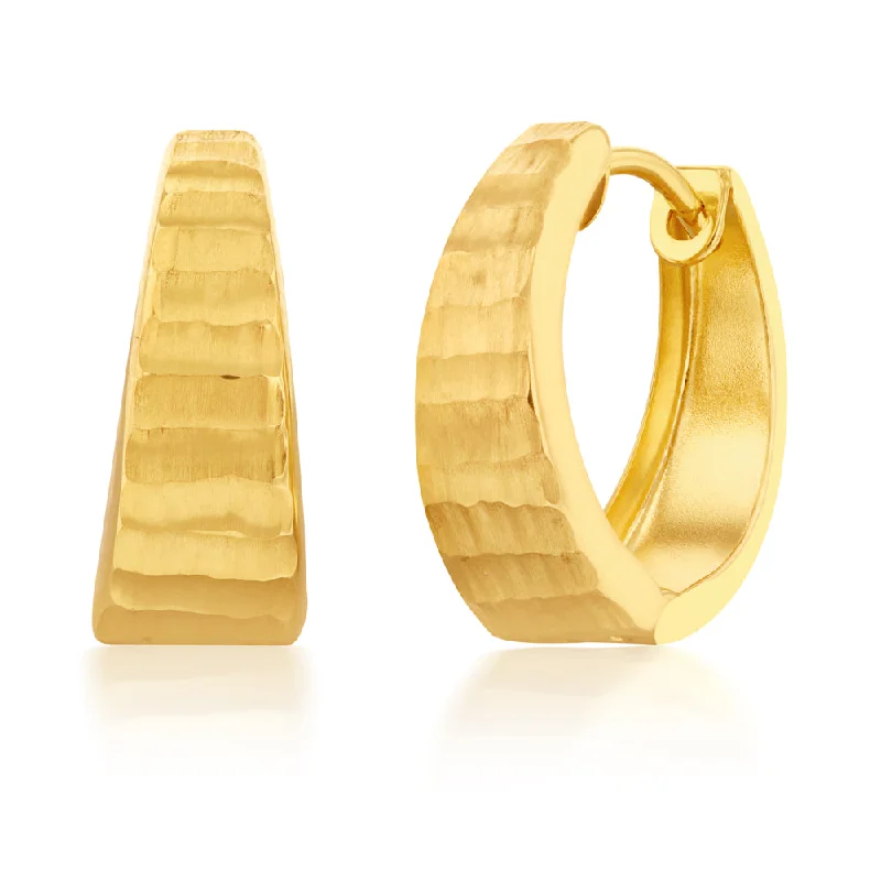 Classic Gold Earrings For Timeless Appeal-9ct Yellow Gold Silverfilled Textured Huggies Earrings