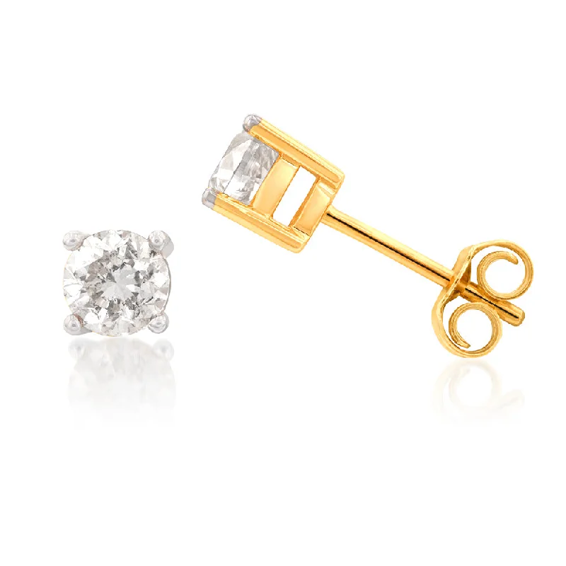 Glittering Earrings For Glamorous Outfits-9ct Yellow Gold 1 Carat Diamond Stud Earrings