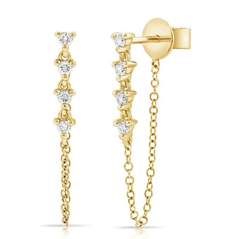 Vibrant Earrings For Bright Styles-Elegant Diamond Chain Drop Earrings in 14K Gold