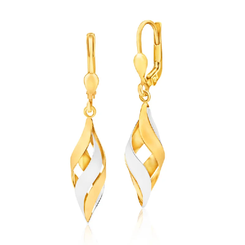 Custom Handmade Earrings-9ct Yellow Gold Silver Filled Two Tone Finish Twist Cage Drop Earrings