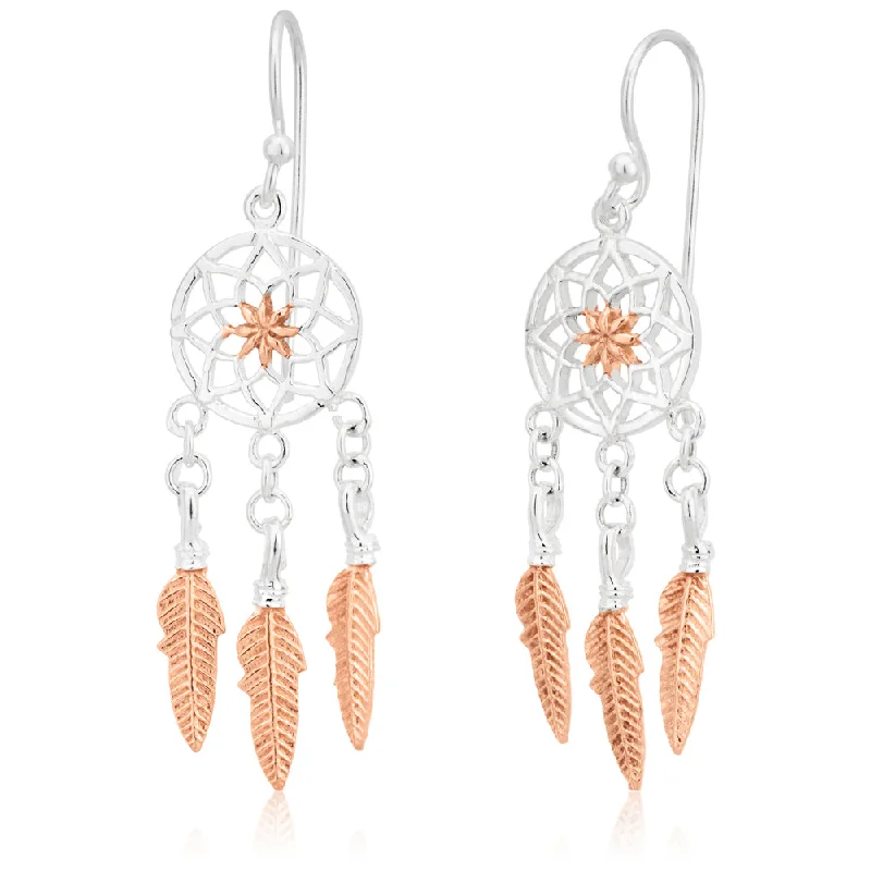 Rose Gold Earrings For Stylish Touch-Sterling Silver and Rose Gold Plated Dreamcatcher Drop Earrings