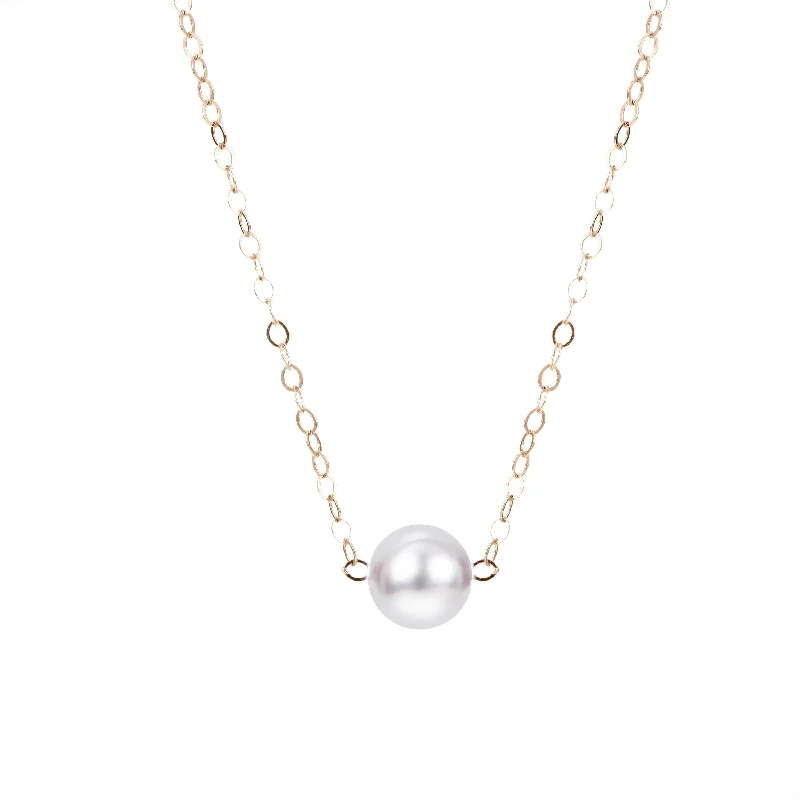 7mm  Start-Her Pearl Necklace 14K Yellow Gold Chain