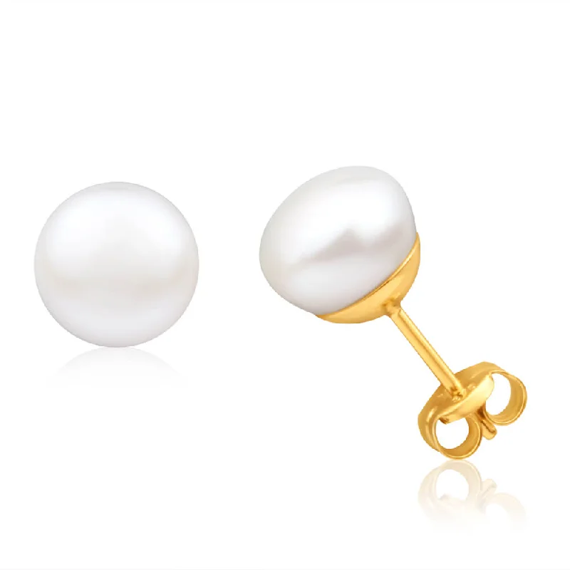 Geometric Earrings For Stylish Women-9ct Yellow Gold 8mm White Freshwater Pearl Stud Earrings