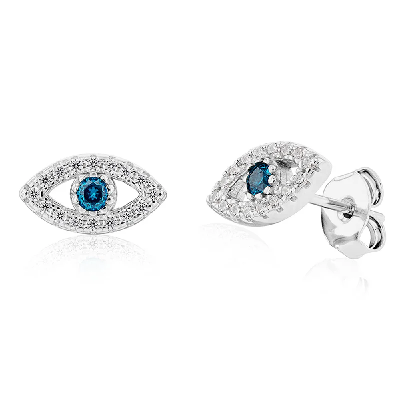 Sterling Silver Earrings For Sensitive Skin-Sterling Silver Cubic Zirconia Evil Eye Stud Earrings