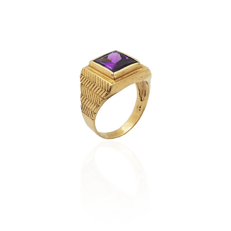 Elegant Bridal Rings For Classic Glam-Emerald-Cut Purple Stone Ring (14K)