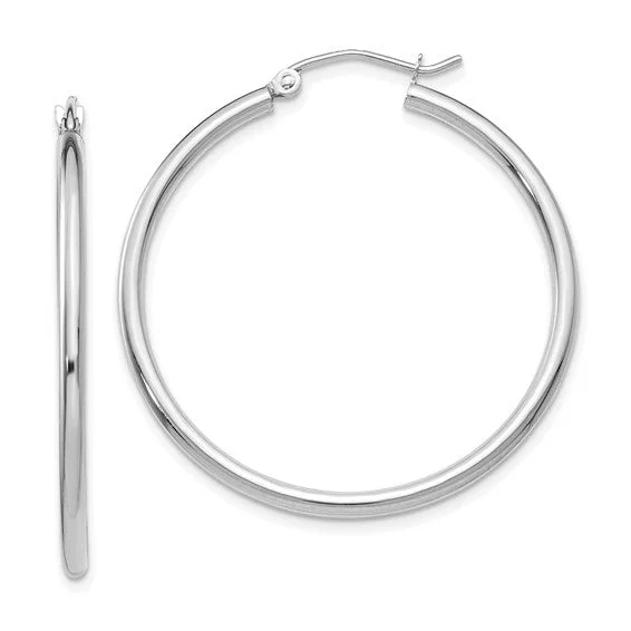 Trendy Drop Earrings For Fashionistas-14K White Gold 1 1/2' Hoop Earrings