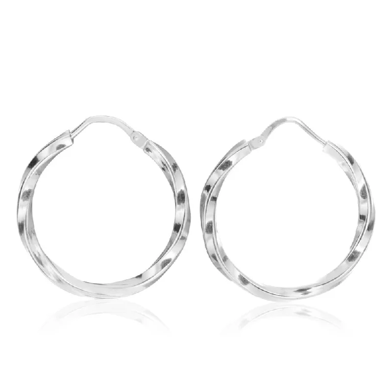 Trendy Earrings For Casual Outfits-Sterling Silver Hoop Twist Earrings 20mm