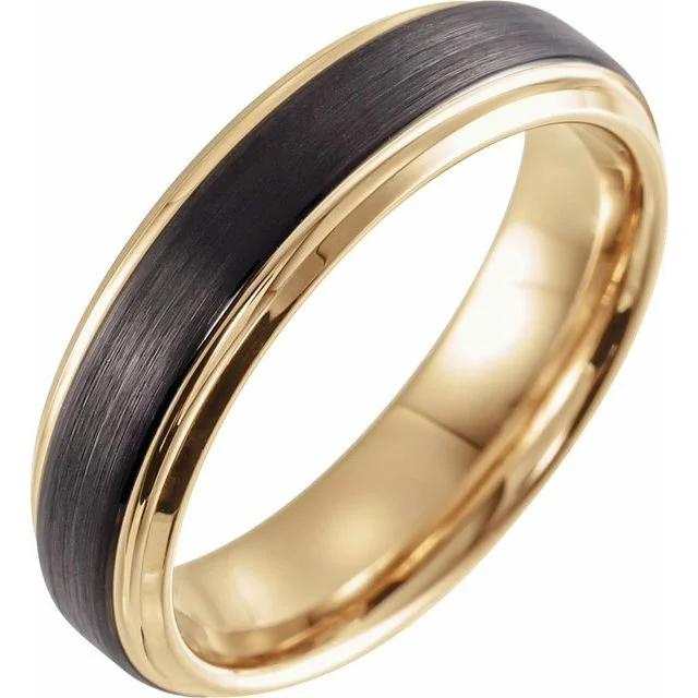 Elegant Vintage Rings For Timeless Style-18K Yellow Gold & Black PVD Tungsten 6 mm Beveled-Edge Band