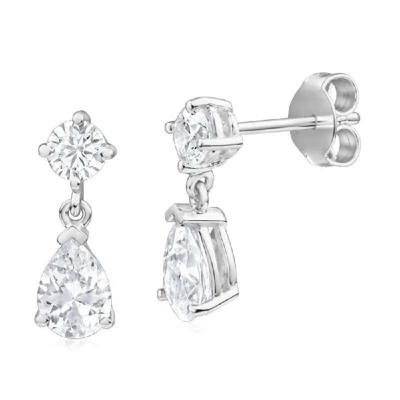 Fashion Earrings For Classy Looks-Sterling Silver Zirconia Round Stud and Pear Drop Earrings