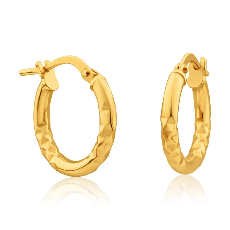 Summer Jewelry Earrings For Beach Days-9ct Yellow Gold Silver Filled diamond Cut 10mm Hoop Earrings