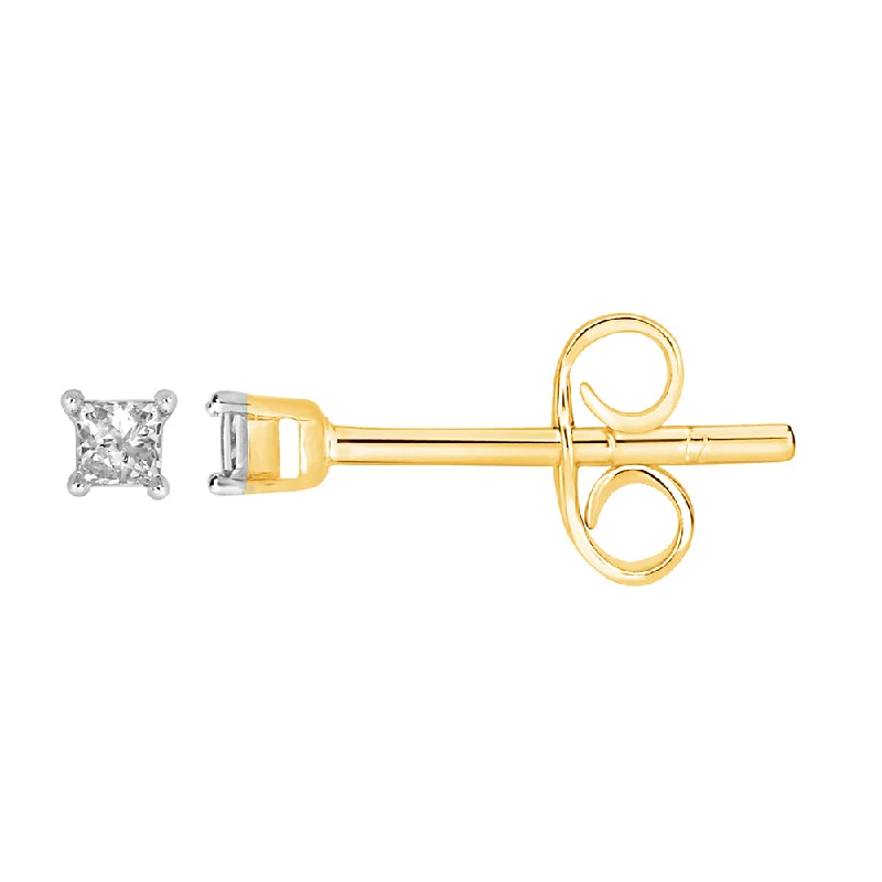 Cute Heart Earrings For Love Gifts-9ct Yellow Gold  0.05 Carat Princess Diamond Stud Earrings