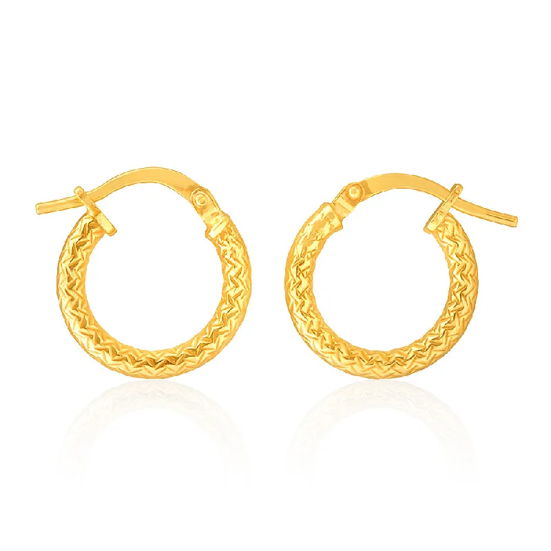 Colorful Gemstone Earrings For Summer-9ct Yellow Gold Silver Filled Diamond Cut 10mm Hoop Earrings