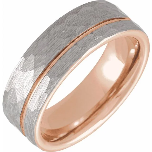 Trendy Stackable Engagement Rings For Chic Brides-18K Rose Gold PVD Tungsten 8 mm Grooved Band