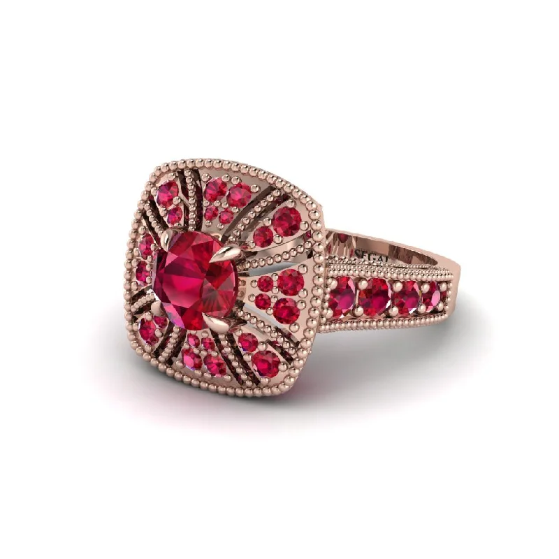 Elegant Vintage Rings For Timeless Glam-Ruby Vintage-Inspired Halo Engagement Ring  - Lexi No. 56