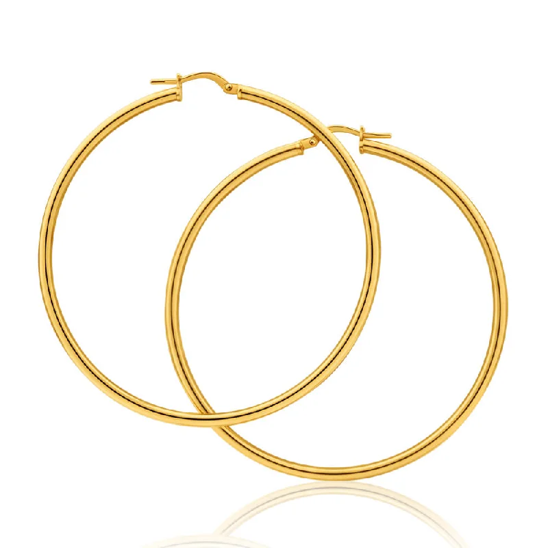 Soft Gold Earrings For Graceful Looks-9ct Yellow Gold Silver Filled Gypsy 50mm Hoop Earrings