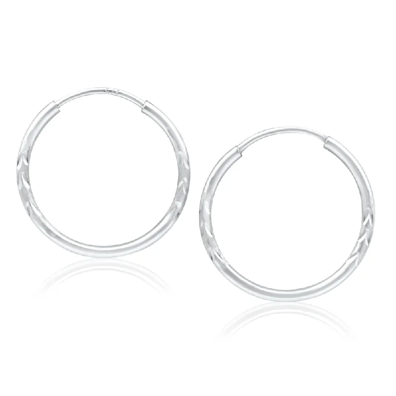 Chunky Earrings For Bold Fashion Choices-9ct White Gold Hoop Earrings in 15mm with diag line feature