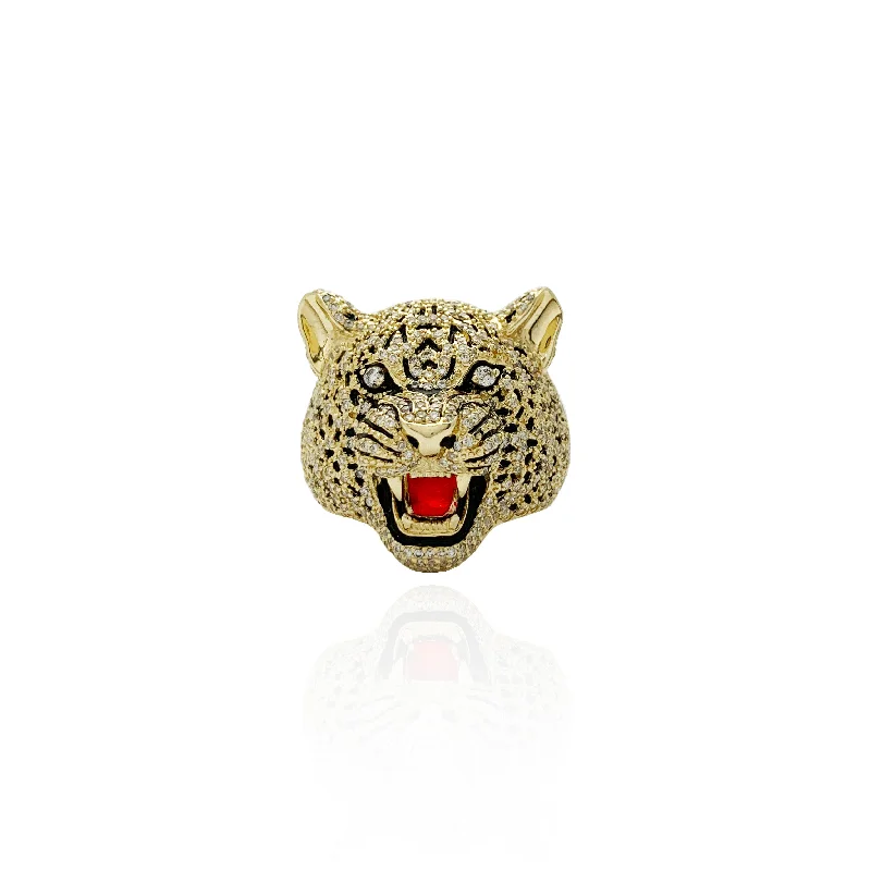 Elegant Silver Rings For Subtle Glam-Diamond Cheetah Head Ring (14K)