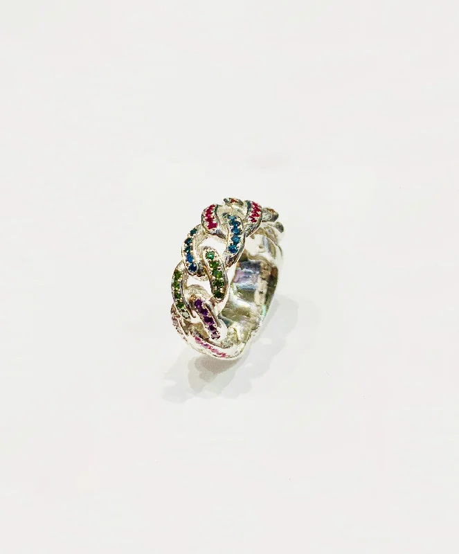 Simple Cocktail Rings For Elegant Nights-Multi-color Miami Cuban Ring (14K)