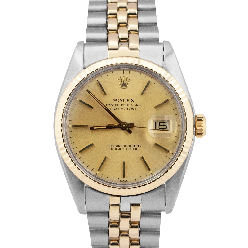 Simple Rose Gold Watches For Effortless Fashion-Rolex DateJust 36mm Champagne 14K Gold Two-Tone Stainless Steel Watch 16013