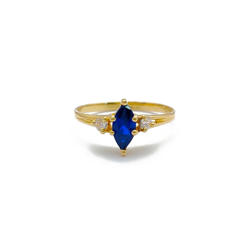 Personalized Gemstone Rings For Custom Designs-Blue Marquise Triumvirate Ring (14K)