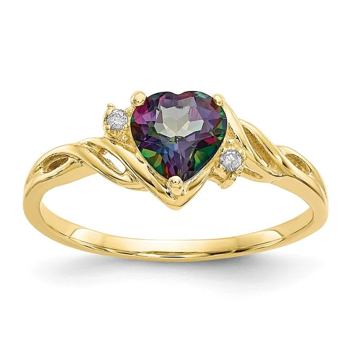 Unique Gold Rings For Special Occasions-10k Yellow Gold Heart Mystic Fire Topaz And .01ct Diamond Ring