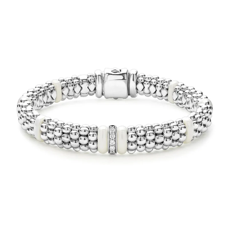 Luxury Silver Bracelets For Elegant Wear-Single Station Diamond Caviar Bracelet