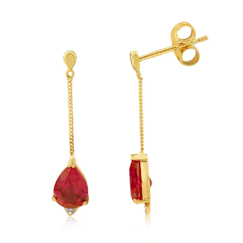 Unique Long Earrings For Bold Fashion-9ct Yellow And White Gold Ruby And Diamond Drop Earrings