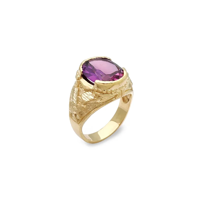 Bold Gold Rings For Statement Fashion-Purple Stone Eagle Statement Ring (14K)