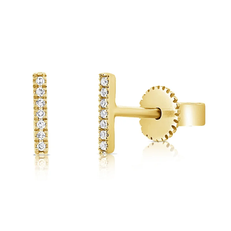 Personalized Earrings For Custom Looks-Elegant Bar Diamond Stud Earrings in 14K Gold