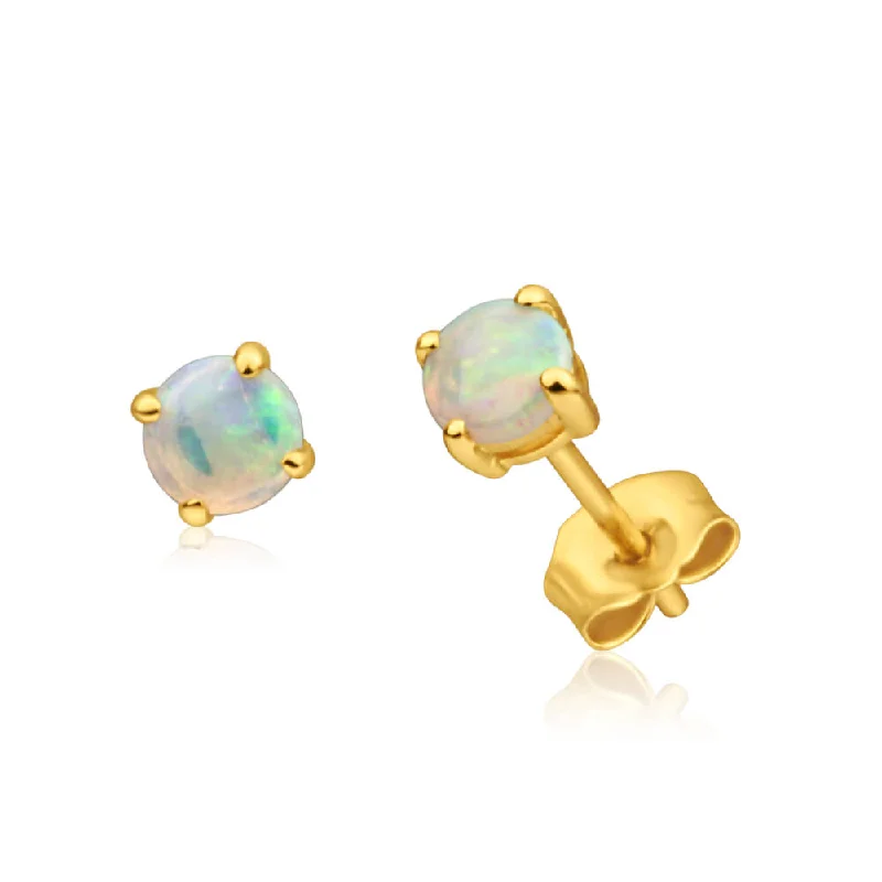 Fun Earrings For Day-to-Night Transition-9ct Yellow Gold Natural Solid White Opal Stud Earrings