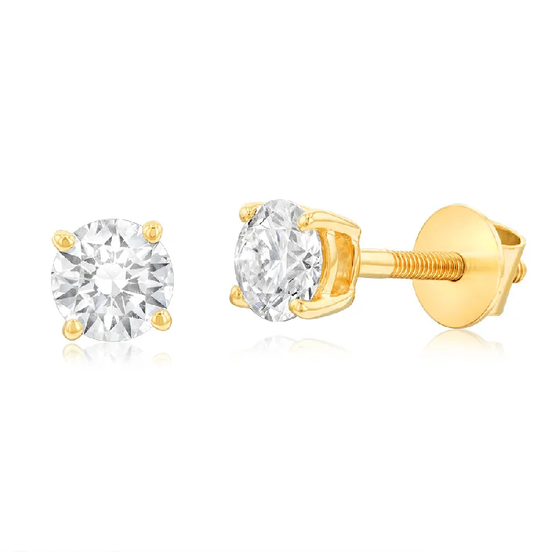 Colorful Drop Earrings For Bright Fashion-Luminesce Lab Grown Solitaire Stud Earrings in 3/4 Carat Diamond in Yellow Gold