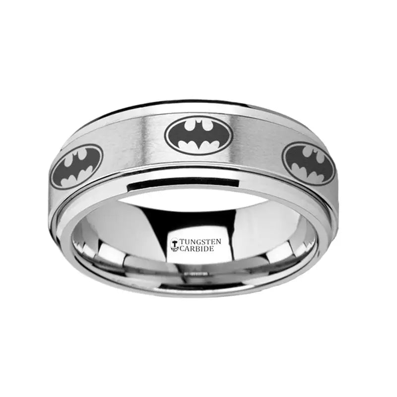 Custom Promise Rings For Thoughtful Gifts-Thorsten Batman Symbol Tungsten Carbide Spinner Wedding Band - 8mm