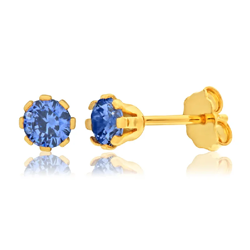 Small Dangle Earrings For Casual Looks-9ct Yellow Gold Silver Filled Blue Cubic Zirconia 4mm Stud Earrings