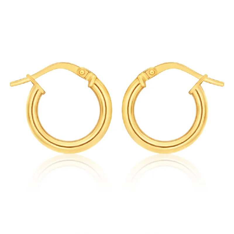 Summer Festival Earrings For Fun Looks-9ct Yellow Gold Silver Filled plain 10mm Hoop Earrings