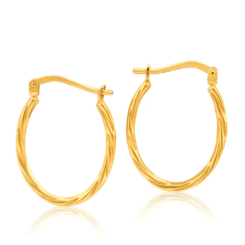 Simple Crystal Earrings For Delicate Style-9ct Yellow Gold Silver Filled Oval Twist Hoop Earrings