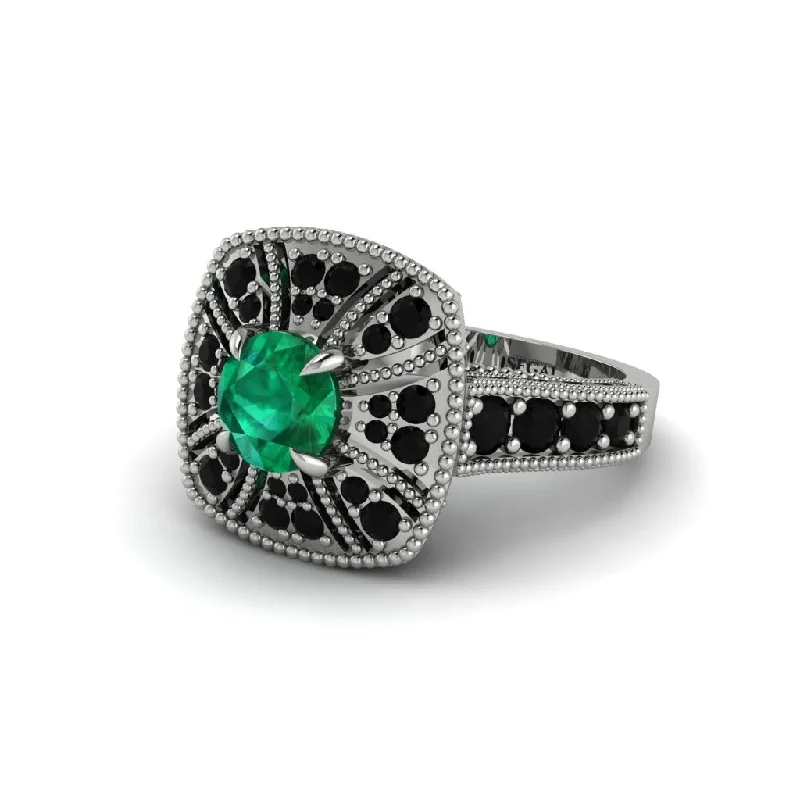 Luxury Diamond Rings For Elegant Brides-Emerald Vintage-Inspired Halo Engagement Ring  - Lexi No. 36