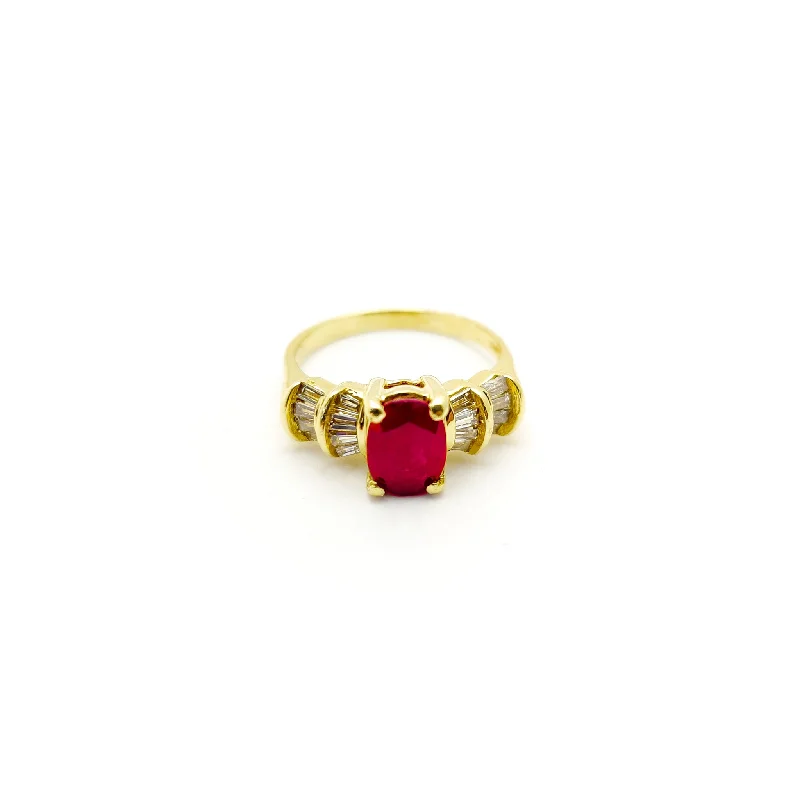 Classic Engagement Rings For Timeless Beauty-Ruby Ribbon Diamond Baguette Ring (14K)